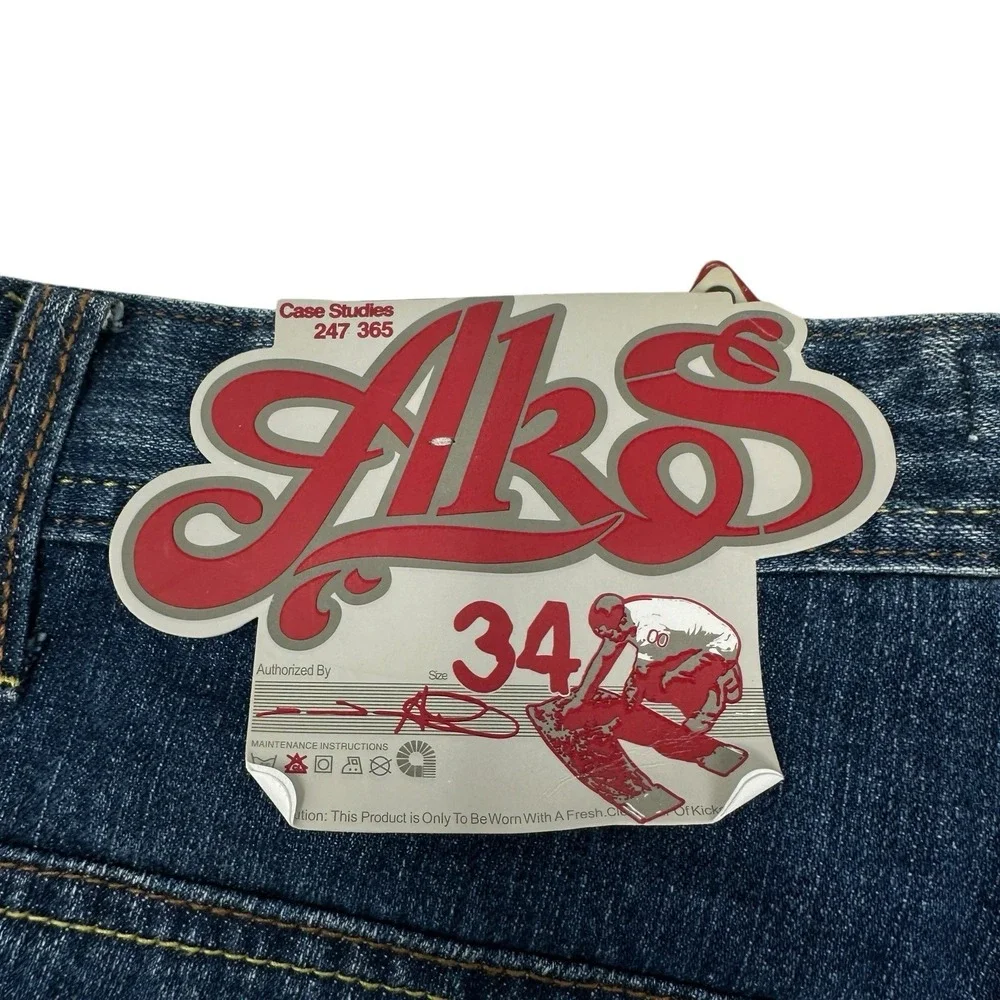 AKADEMIKS NWT Vintage J1 SoHo Men's Jeans Blue Baggy Wide Leg Denim‎ Y2K Size 34